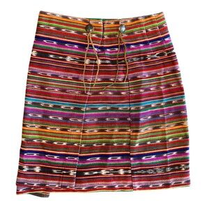 Vintage Central Falls Southwestern Multicolor Wrap Mini Skirt Boho Aztec Sz 8